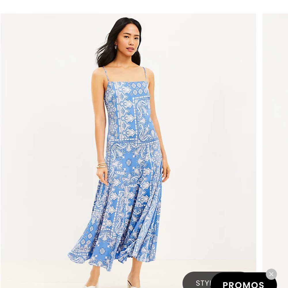 Super cute LOFT blue and white midi dress with spaghetti straps